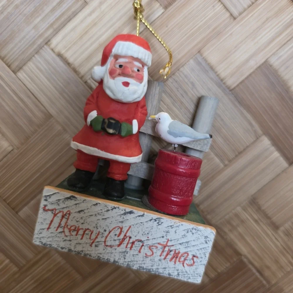 Santa Christmas Village Ornament Santa Claus Wharf Seagull Vintage Holiday Decor